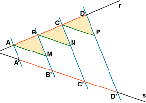 rectas secantes cortadas por paralelas en segmentos iguales