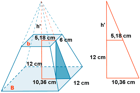 volumen tronco piramide triangulos semejantes