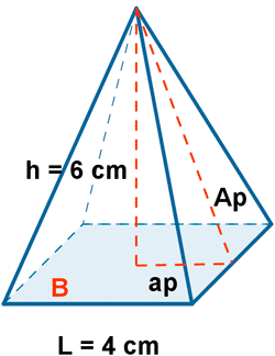 ejemplo area volumen piramide base cuadrada
