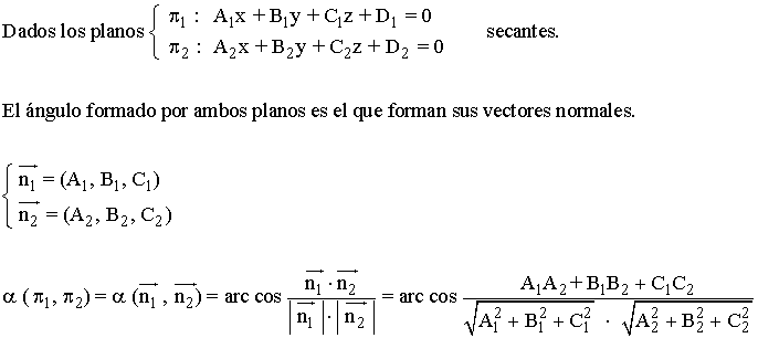 fórmula ángulo de dos planos