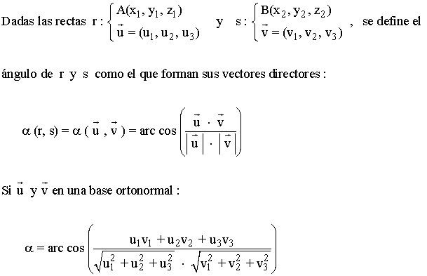 fórmula ángulo de dos rectas