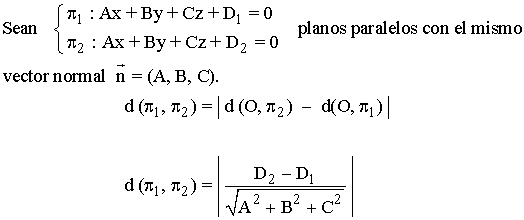 fórmula de distancia entre dos planos paralelos