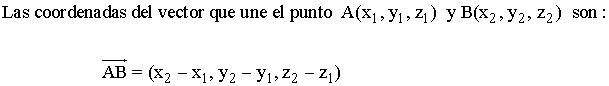 fórmula coordenadas de vector de dos puntos 
