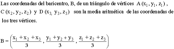 fórmula coordenadas baricentro de un triángulo en el espacio