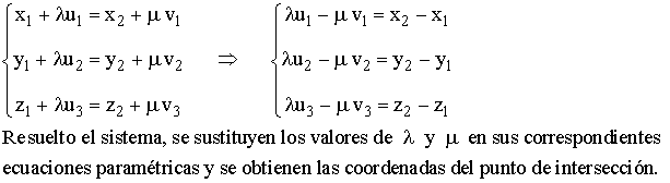 fórmula punto de intersección de dos rectas secantes