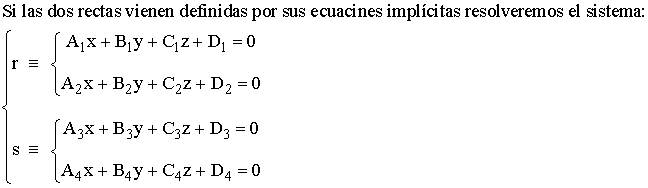 fórmula punto de intersección de dos rectas en implícitas
