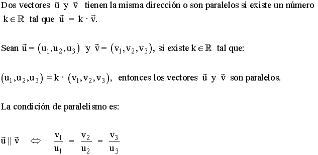 fórmula dos vectores paralelos