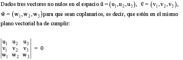 fórmula vectores coplanarios
