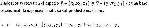 fórmula producto escalar con sus componentes