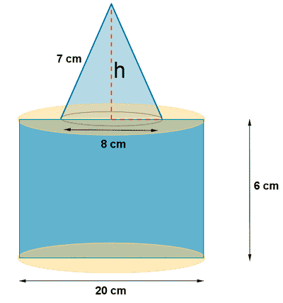 calcular volumen figura formada por cilindro y cono