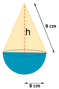 area y volumen figura compuesta cono y semiesfera