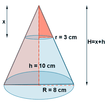 area y volumen tronco de cono semejanza triangulos