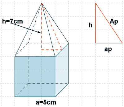 volumen de una piramide sobre un prisma