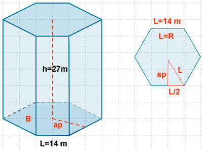 calcular volumen prisma hexagonal
